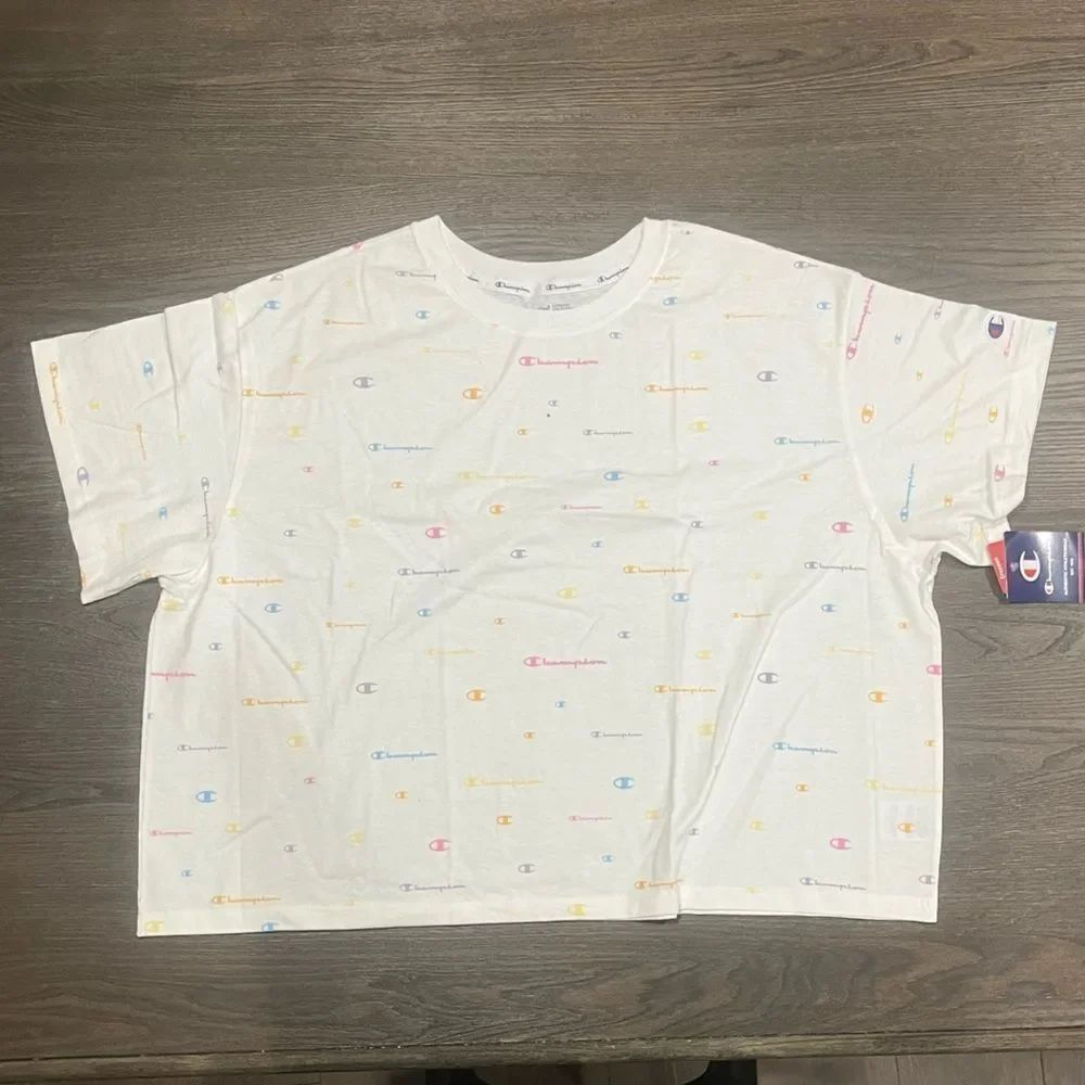 NWT Champion White Multi-Colored Graphic Crop Top - Size 3X